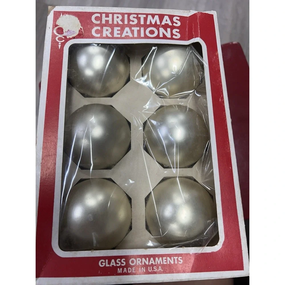 Christmas Creations‎ Silver Glass Ornaments 2 5/8 inch Made in USA